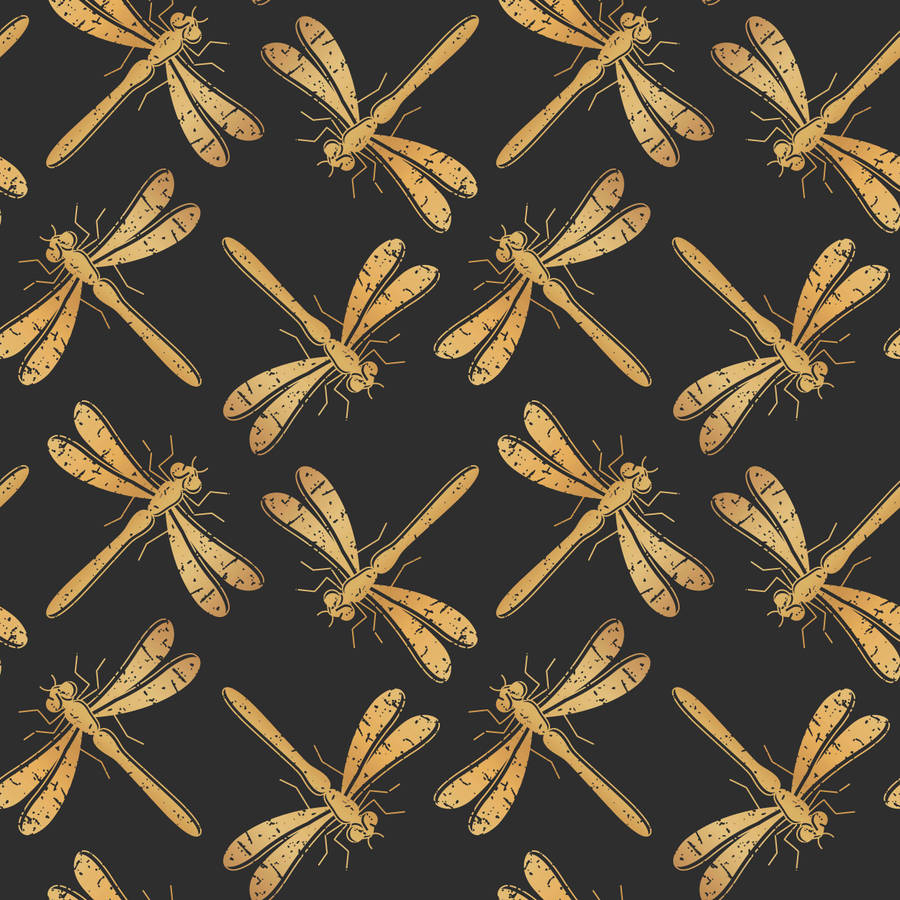 Golden Dragonfly Artistic Pattern Wallpaper