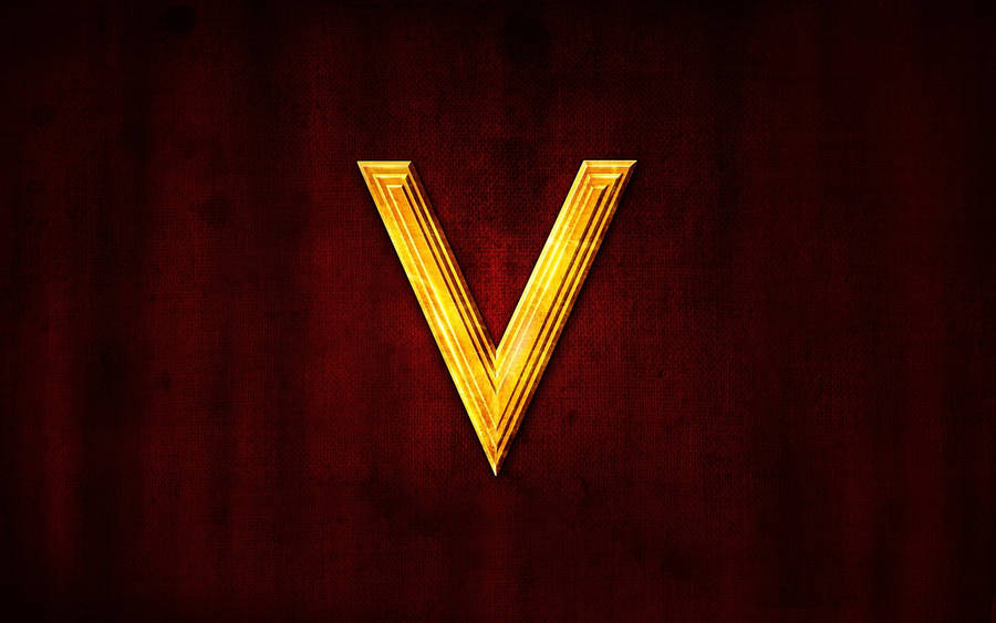 Golden Letter V On Red Wallpaper