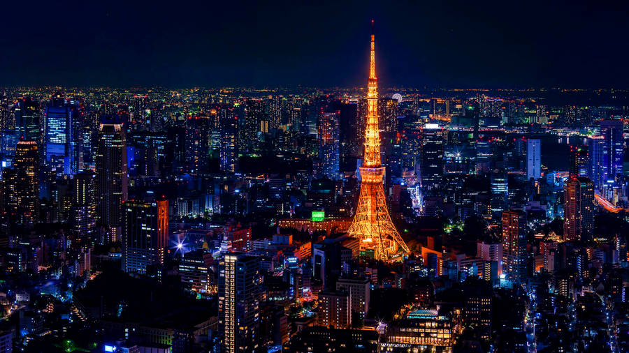 Golden Tokyo Tower Colorful City Lights Wallpaper