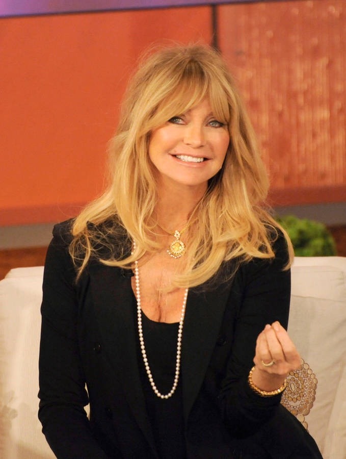 Goldie Hawn Engaging In Conversation On A Talk Show Wallpaper