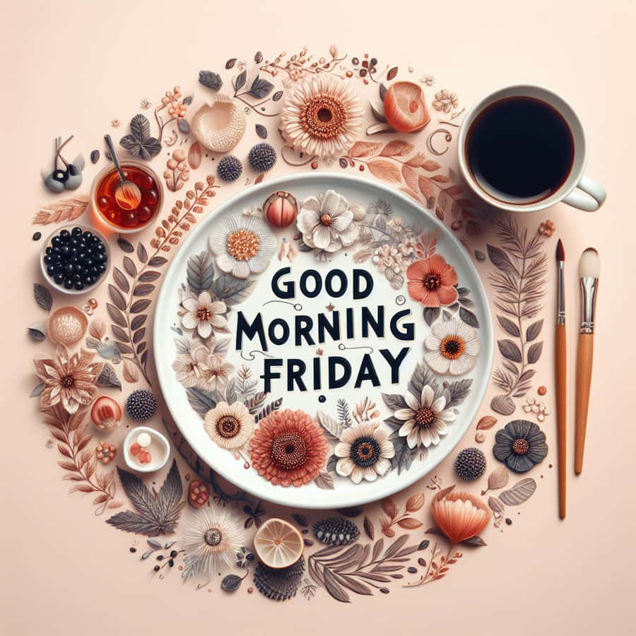 Good Morning Friday Floral Plate Design Wallpaper