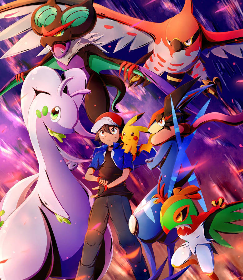 Goodra Alongside Ash's Pokemon Team Wallpaper