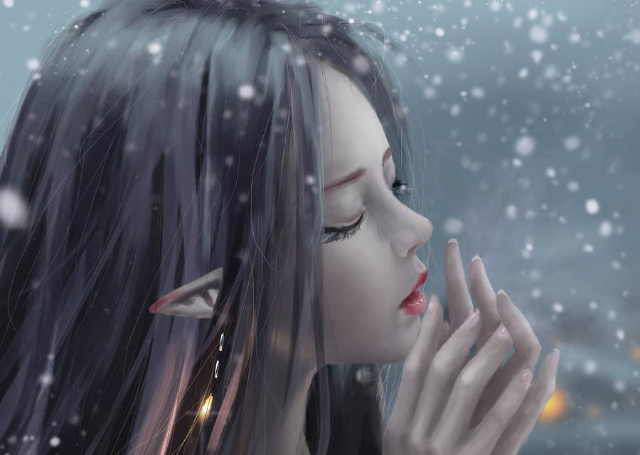 Gorgeous Elf Under Snow Wallpaper