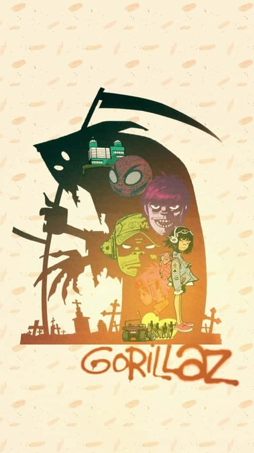 Gorillaz Iphone Band Members With The Grim Reaper Wallpaper