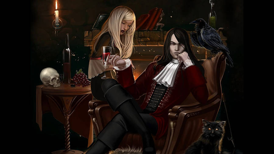 Gothic Vampire Pair Art Wallpaper