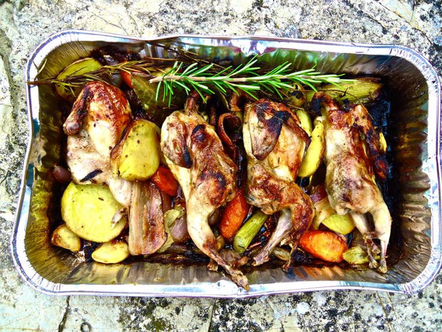 Gourmet Roasted Quails With Sliced Vegetables Wallpaper