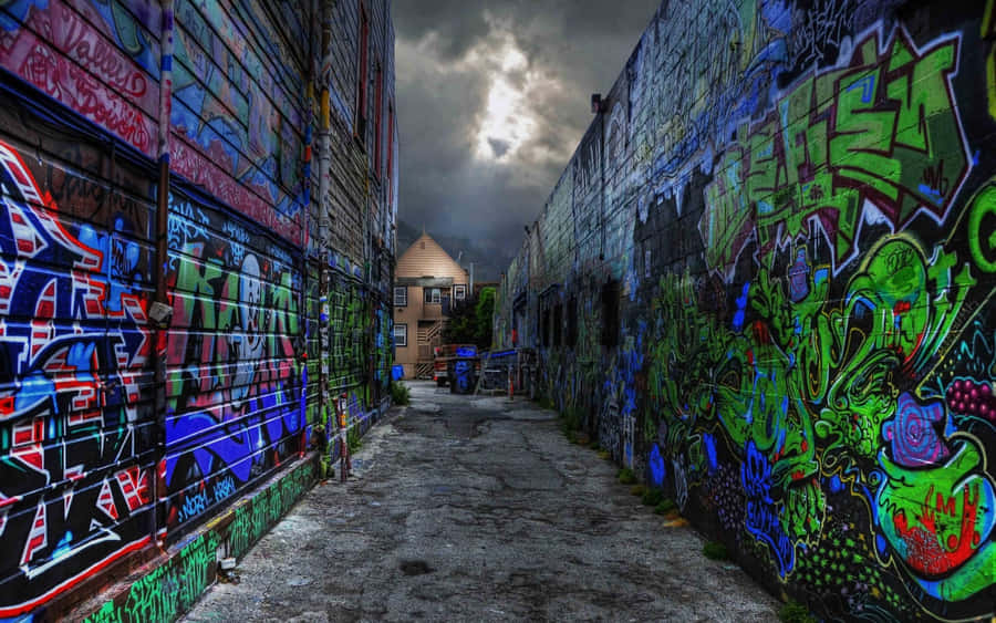 Graffiti Wall Art In A Narrow Alley Wallpaper