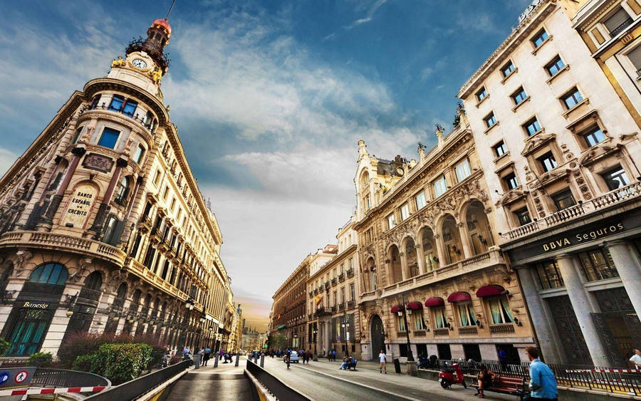 Gran Via Madrid Low Angle Wallpaper