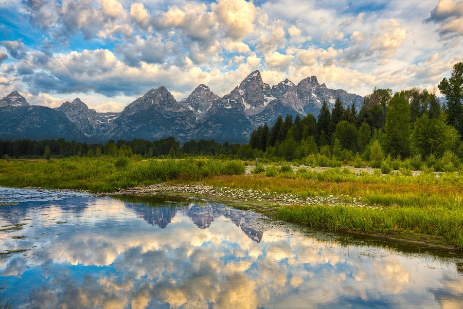 Grand Teton National Park Fluffy Clouds Wallpaper