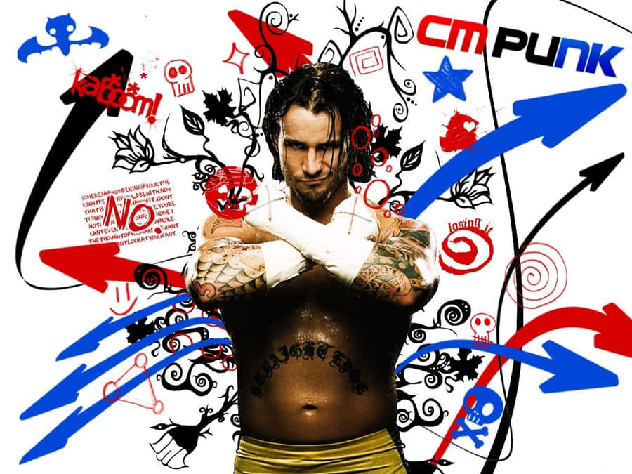 Graphic Artwork Of American Wrestler Cm Punk Wallpaper