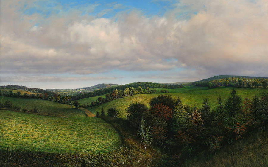 Grass Hill Landscape Painting Wallpaper