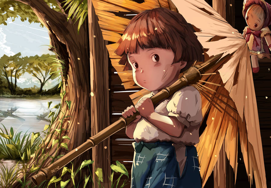 Grave Of The Fireflies Setsuko With Umbrella Wallpaper