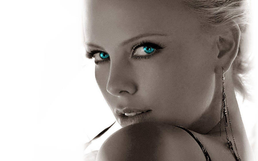 Gray Blue Charlize Theron Close-up Wallpaper