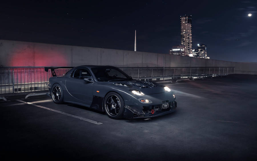 Gray Mazda Rx7 At Night Wallpaper