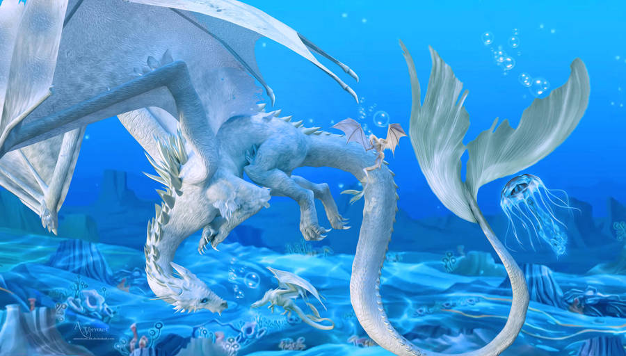 Gray Water Dragon In Ocean Wallpaper