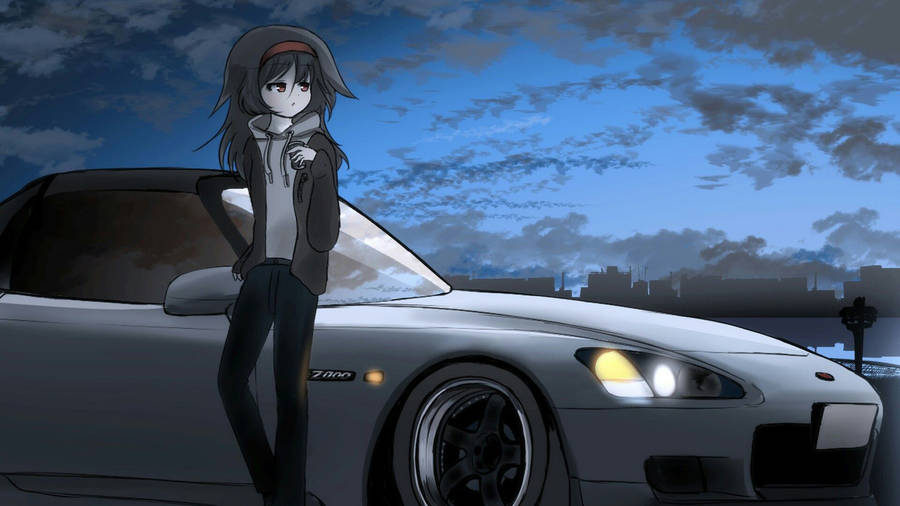 Grayish White Anime Car Wallpaper