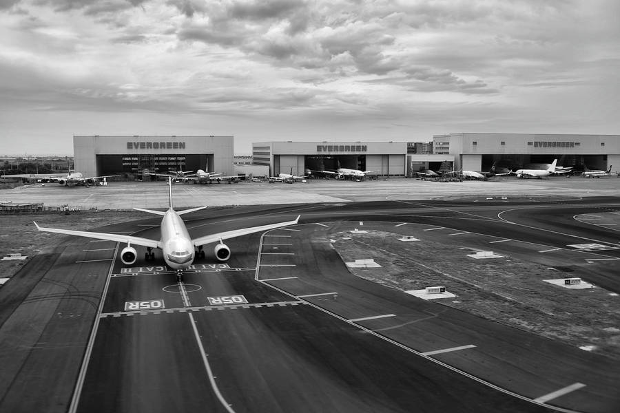 Grayscale Airport Runway Wallpaper