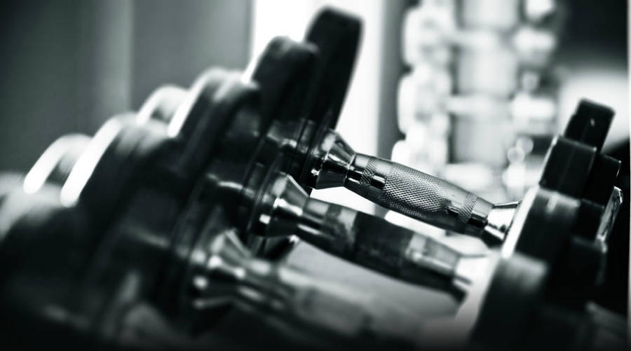 Grayscale Dumbbells Fitness Photography Wallpaper