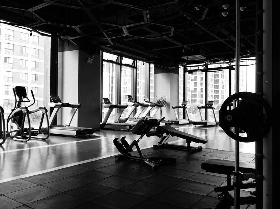 Grayscale Fitness Gym View Wallpaper