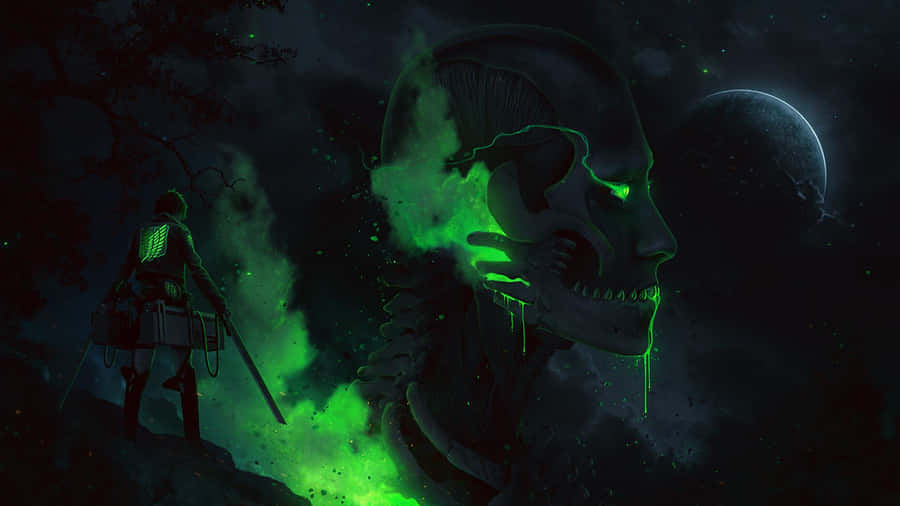 Green Anime Eren And A Titan Wallpaper