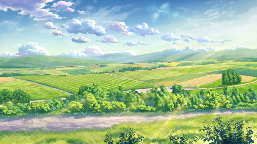 Green Anime Scenic Landscape Wallpaper