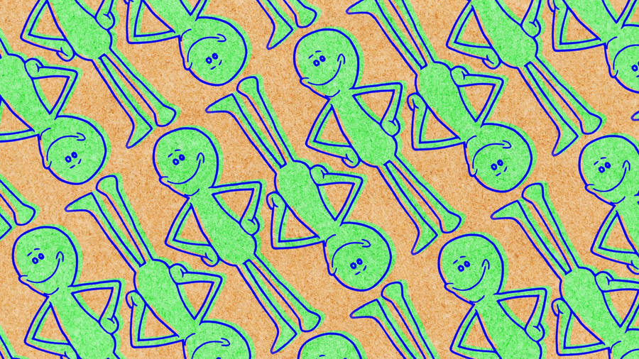 Green-colored Mr Meeseeks Pattern Wallpaper