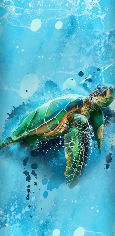 Green Cute Turtle Paint Splash Wallpaper