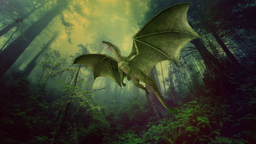 Green Dragon In Flight Wallpaper