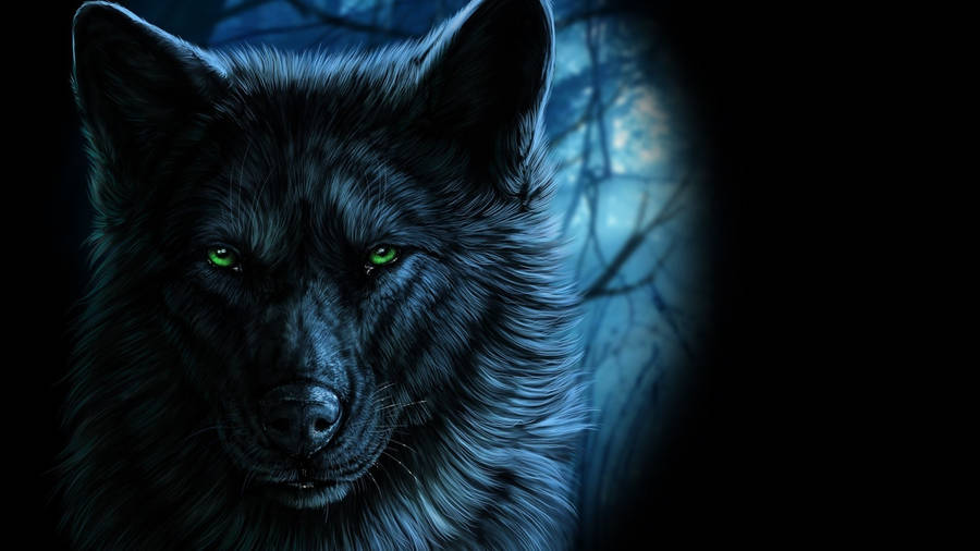 Green-eyed Black Wolf Wallpaper