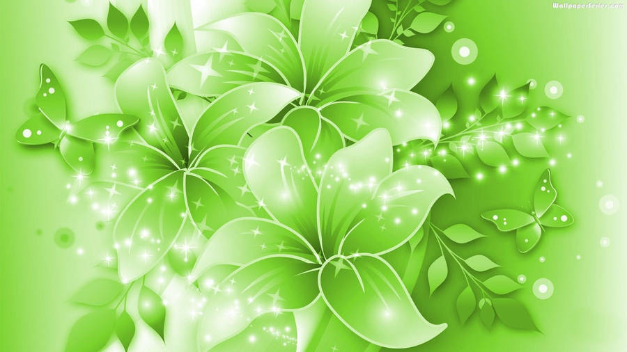 Green Floral Full Bloom Wallpaper