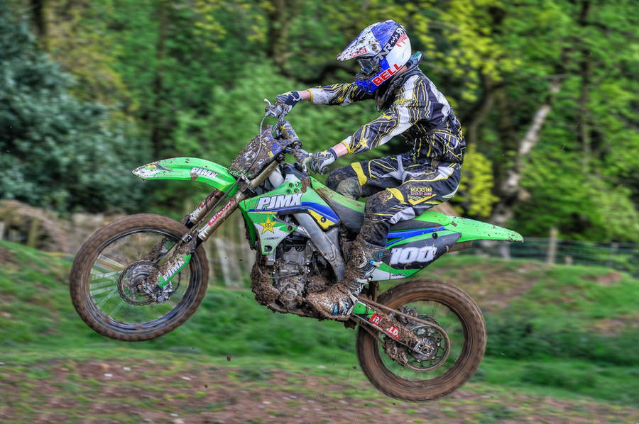 Green Motocross Bike Forest Wallpaper