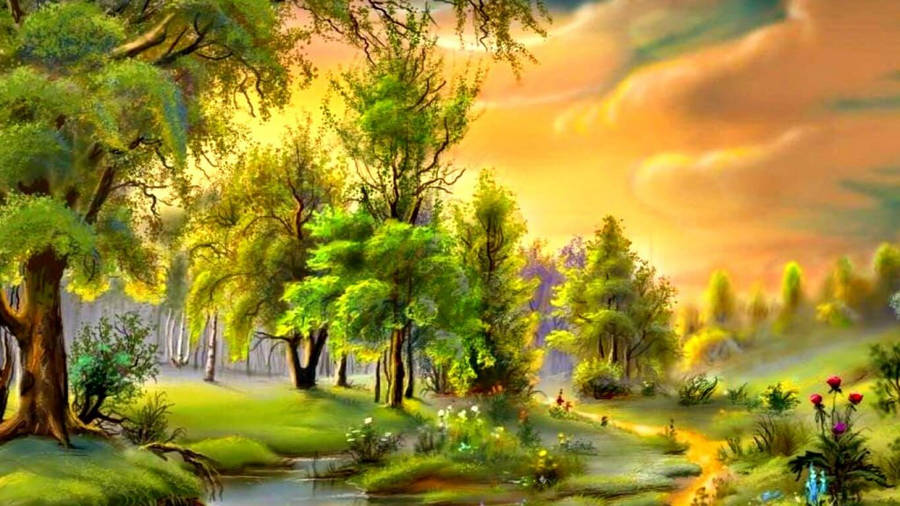 Green Scenery Painting Desktop Wallpaper