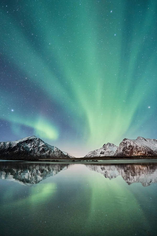 Green Sky And Ice Mountains Wallpaper