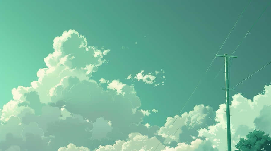 Green Tinted Cloudscapewith Utility Pole Wallpaper