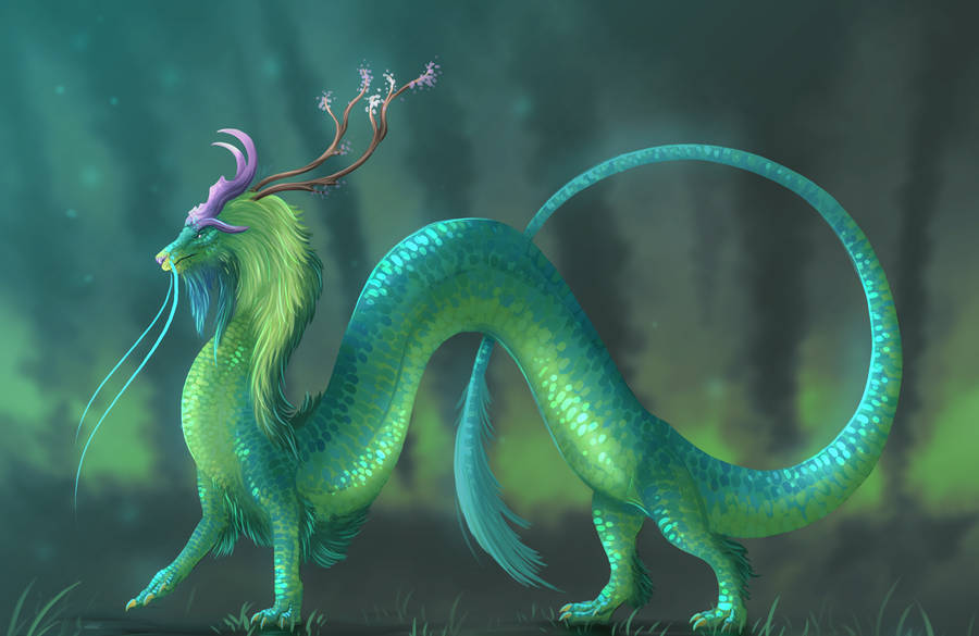 Greenish Blue Eastern Dragon Wallpaper