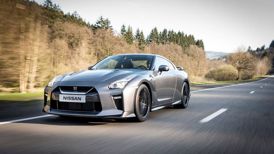 Grey Nissan Gtr On The Road Wallpaper