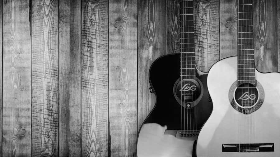 Greyscale Acoustic Guitar Musical Instrument Wallpaper