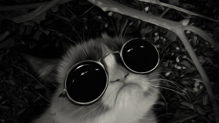 Greyscale Cool Cat Art Wallpaper