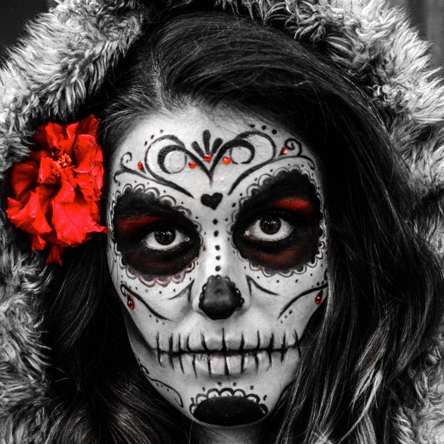 Greyscale Sugar Skull Face Paint Wallpaper