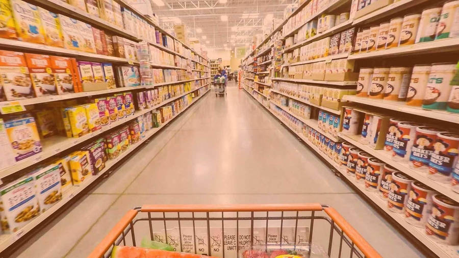 Grocery Store Shopping Aisle With Yellow Filter Wallpaper