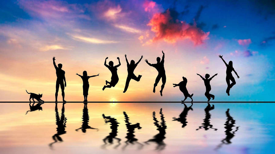 Group Jump Shot On Water Wallpaper