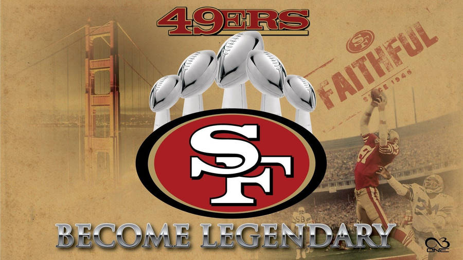 Grunge 49ers Poster With Five Trophies Wallpaper