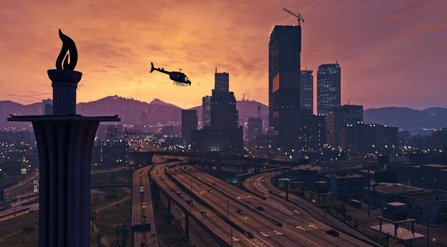 Gta 5 2560x1440 Surveilling Helicopter Wallpaper