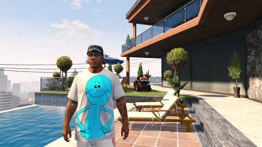 Gta Character With Mr Meeseeks Shirt Wallpaper