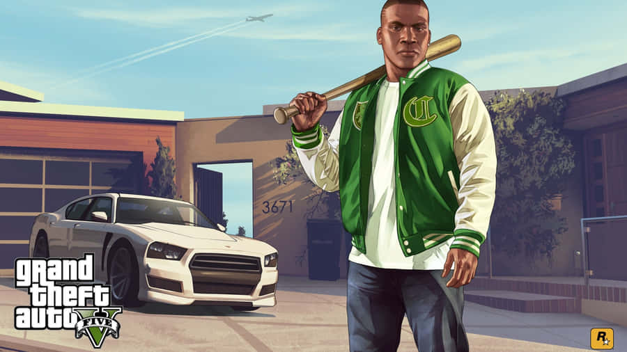 Gta Online With Man Holding Bat Wallpaper