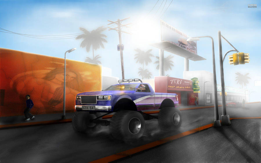 Gta Sa 4k Blue Jeep Wallpaper