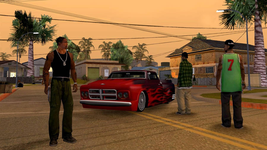 Gta Sa 4k Red Car Road Wallpaper