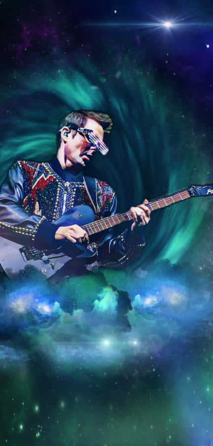 Guitaristin Cosmic Backdrop Wallpaper