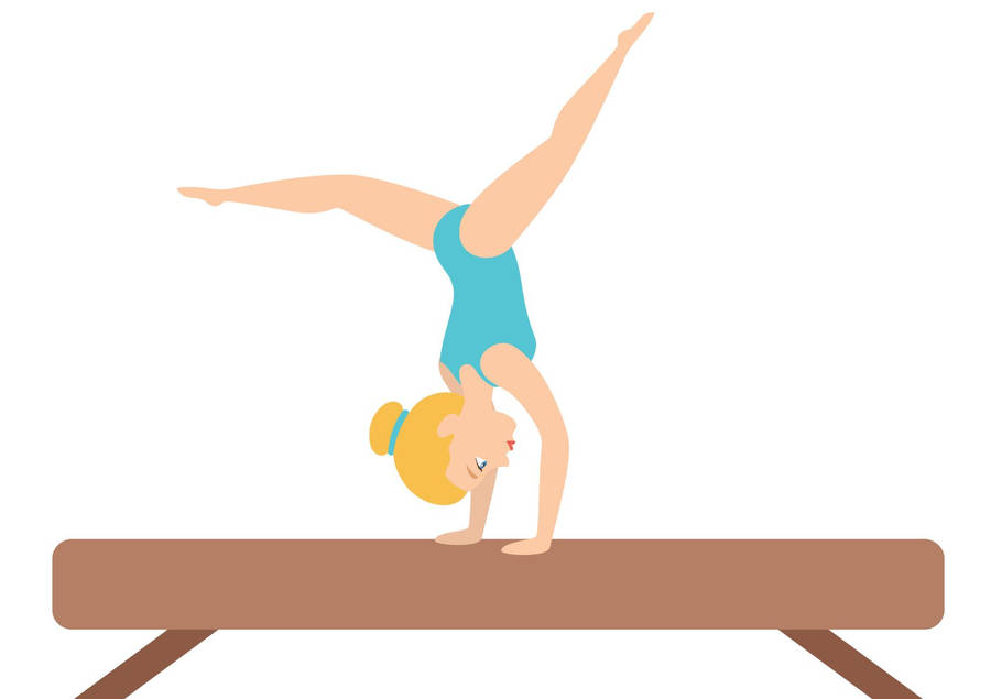 Gymnastics Girl On Balance Beam Cartoon Art Wallpaper