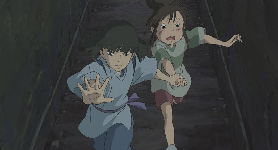 Haku And Chihiro Running Spirited Away Desktop Wallpaper